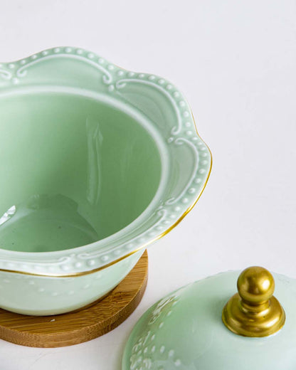 Wavy Edge Dessert Bowl With Lid - Green