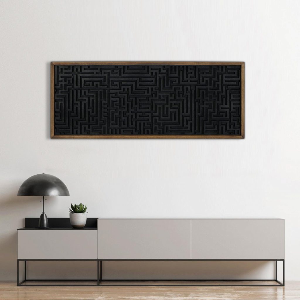 Geometric Wood Maze Wall Art for Bedroom Decor – Long Maze Design in Wood Frame – Perfect Wall Hanging for a Stylish Touch.