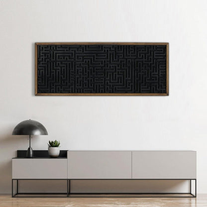 Geometric Wood Maze Wall Art for Bedroom Decor – Long Maze Design in Wood Frame – Perfect Wall Hanging for a Stylish Touch.
