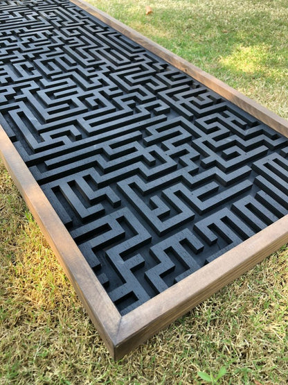 Geometric Wood Maze Wall Art for Bedroom Decor – Long Maze Design in Wood Frame – Perfect Wall Hanging for a Stylish Touch.