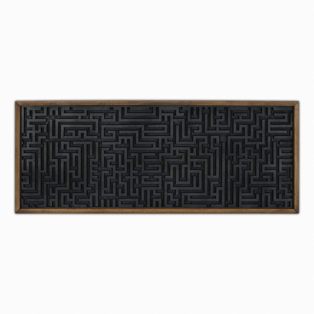 Geometric Wood Maze Wall Art for Bedroom Decor – Long Maze Design in Wood Frame – Perfect Wall Hanging for a Stylish Touch.