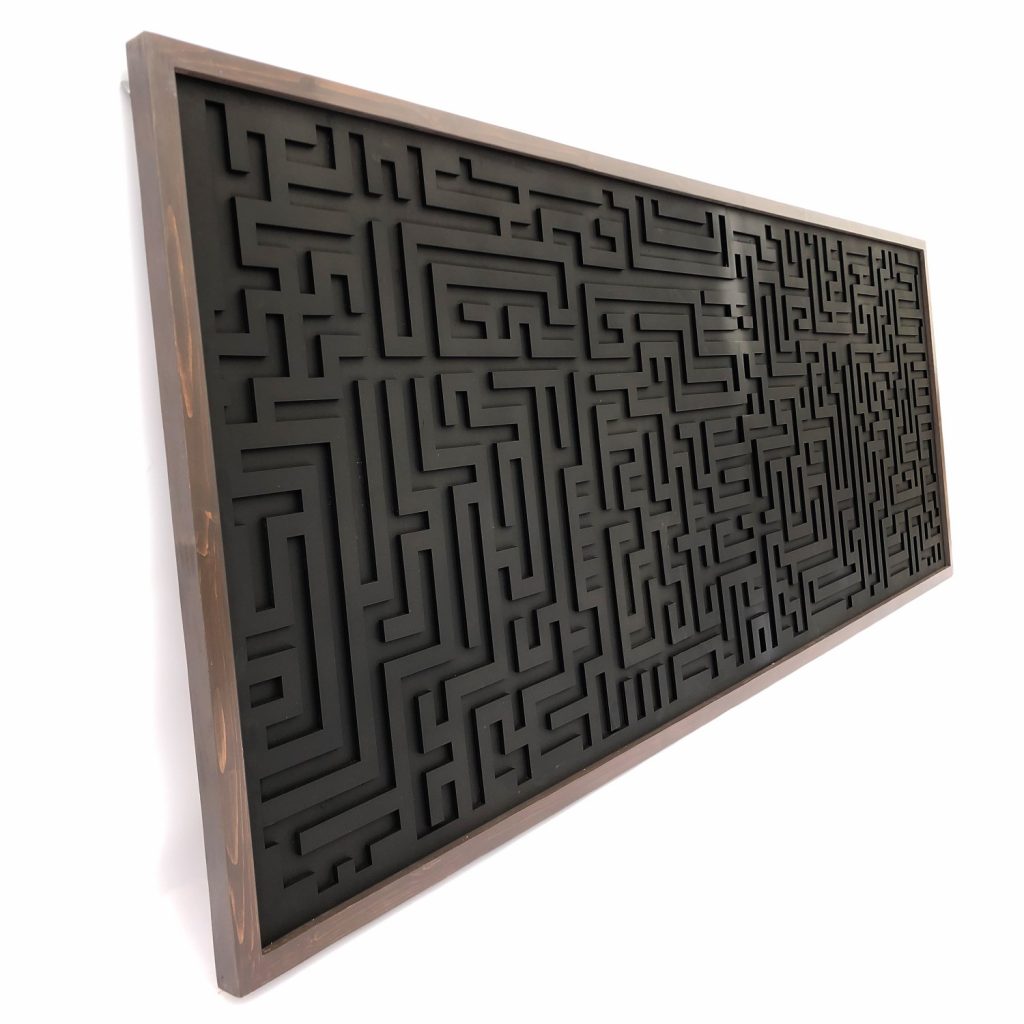 Geometric Wood Maze Wall Art for Bedroom Decor – Long Maze Design in Wood Frame – Perfect Wall Hanging for a Stylish Touch.