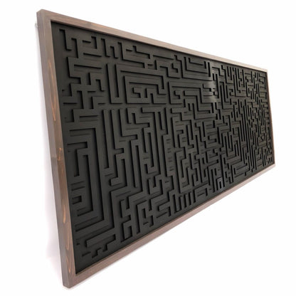 Geometric Wood Maze Wall Art for Bedroom Decor – Long Maze Design in Wood Frame – Perfect Wall Hanging for a Stylish Touch.