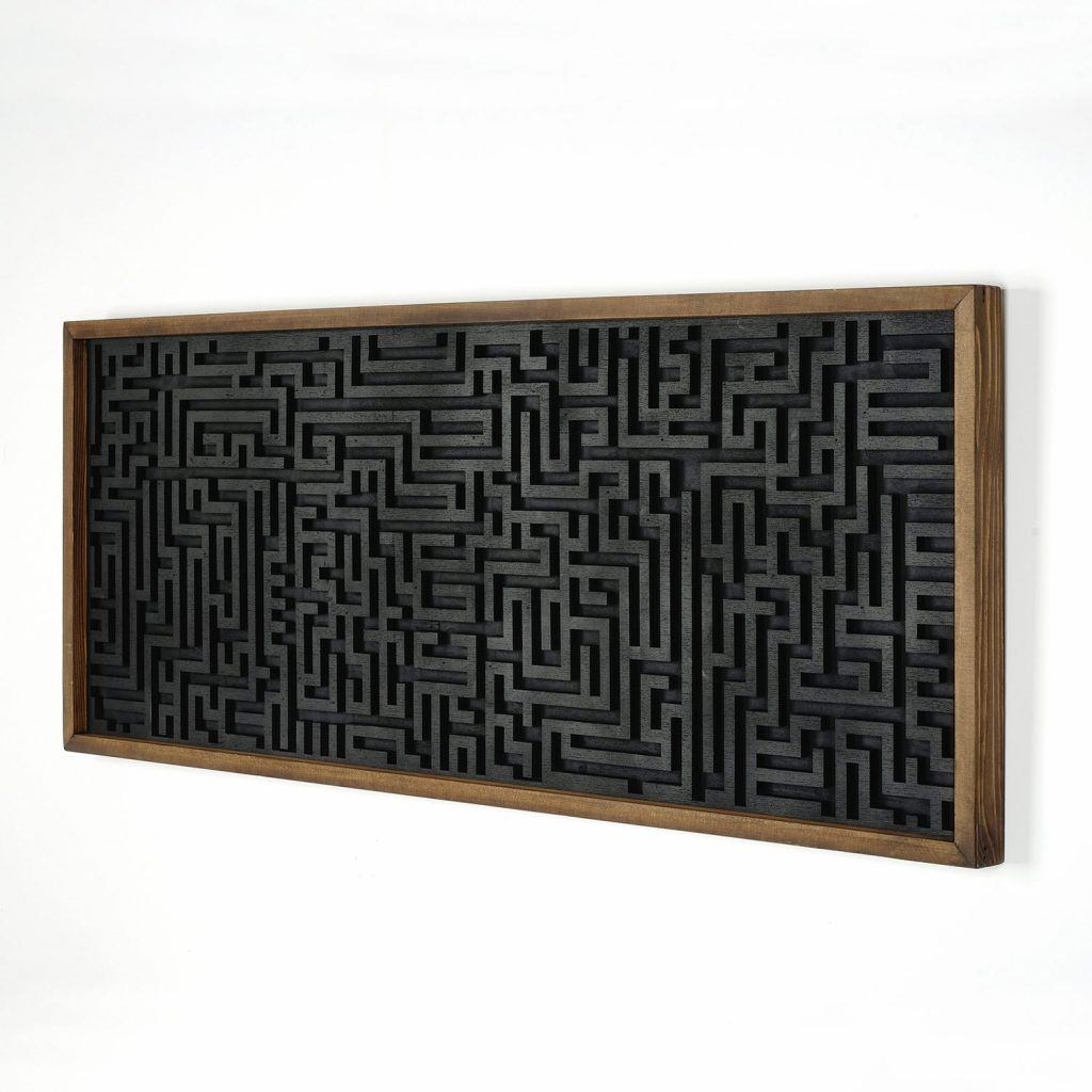 Geometric Wood Maze Wall Art for Bedroom Decor – Long Maze Design in Wood Frame – Perfect Wall Hanging for a Stylish Touch.