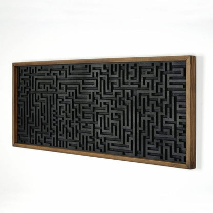 Geometric Wood Maze Wall Art for Bedroom Decor – Long Maze Design in Wood Frame – Perfect Wall Hanging for a Stylish Touch.