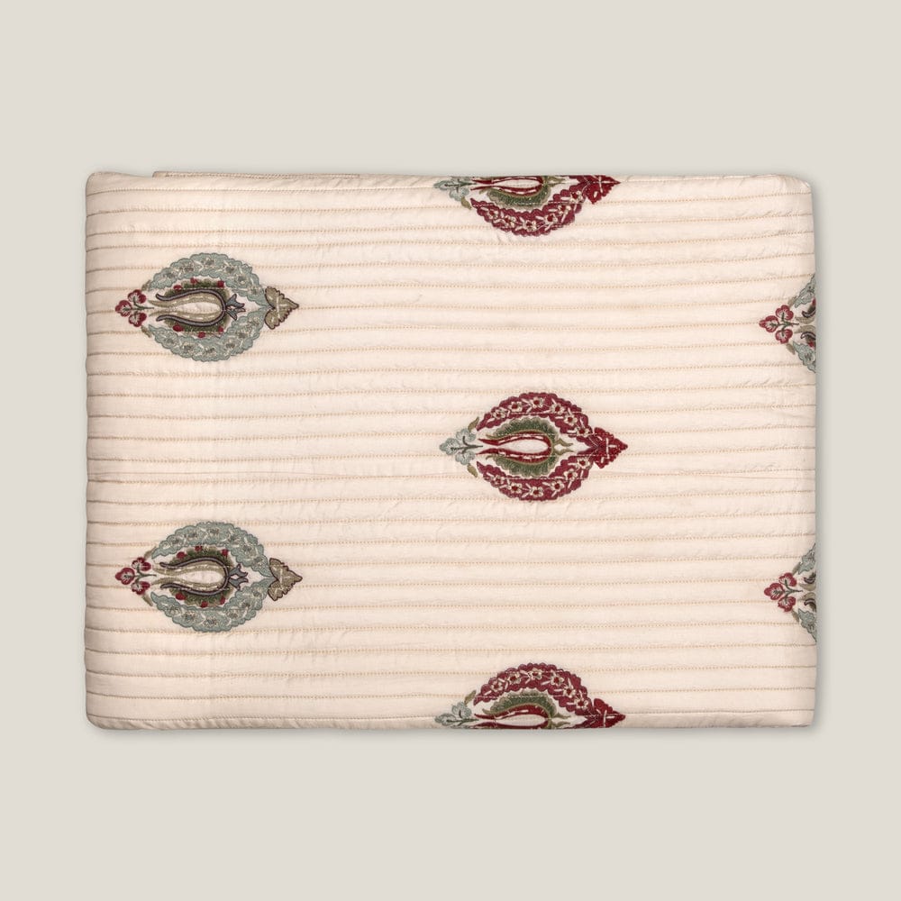 Abeeha Off White Emb. Faux Silk Bedspread
