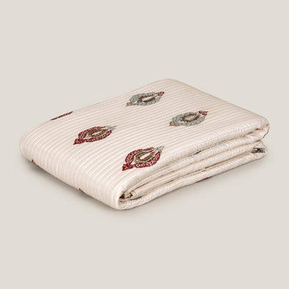 Abeeha Off White Emb. Faux Silk Bedspread