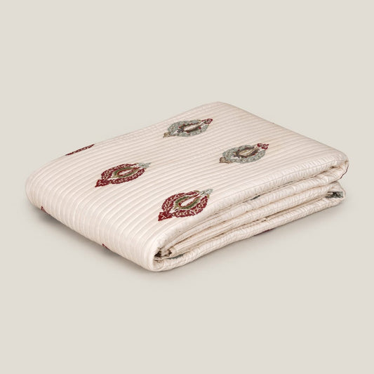 Abeeha Off White Emb. Faux Silk Bedspread