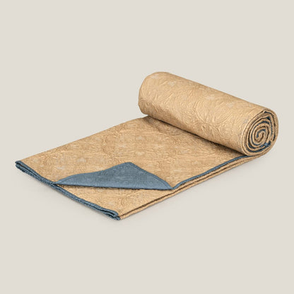 Ayaana Yellow & Blue Reversible Faux Silk Bedspread