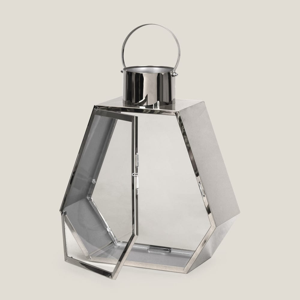 Hexad Silver Stainless Steel & Glass Lantern