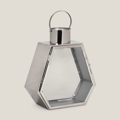 Hexad Silver Stainless Steel & Glass Lantern
