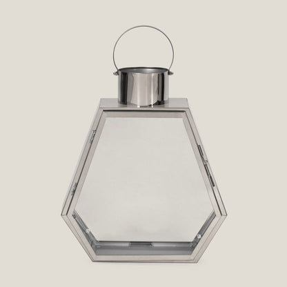 Hexad Silver Stainless Steel & Glass Lantern