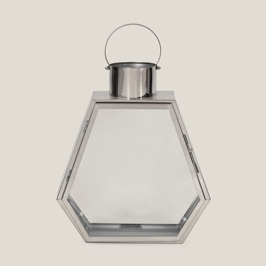 Hexad Silver Stainless Steel & Glass Lantern