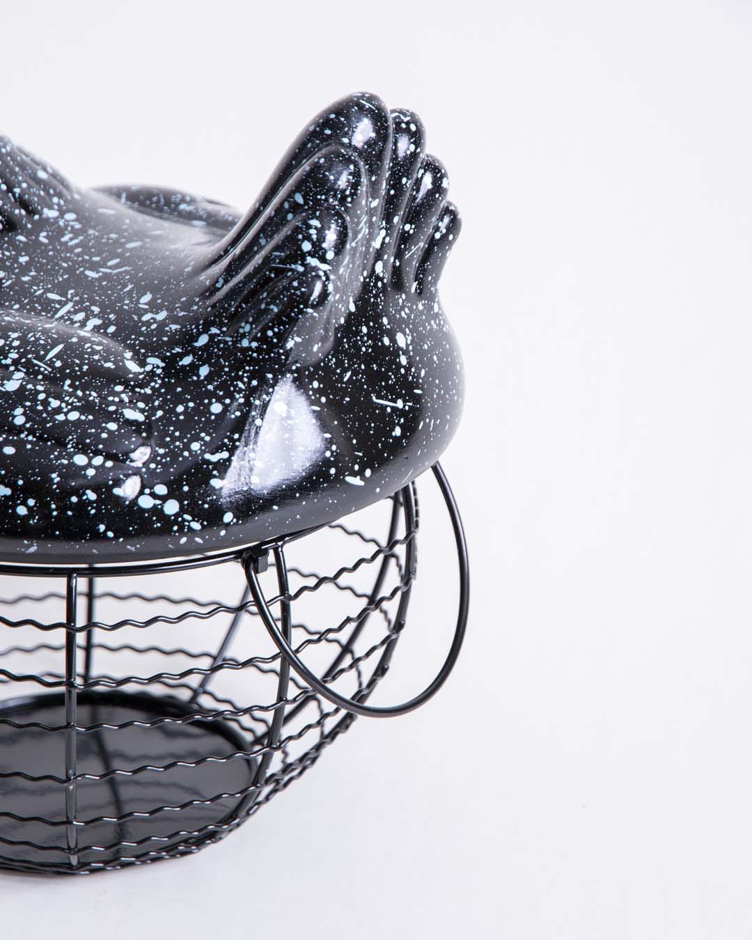 Silver Splatter - Ceramic Top Rooster Basket