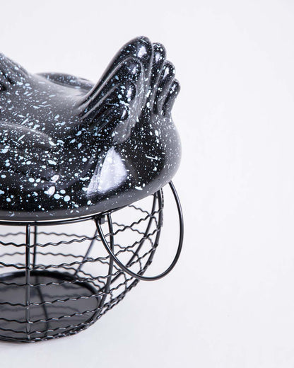 Silver Splatter - Ceramic Top Rooster Basket