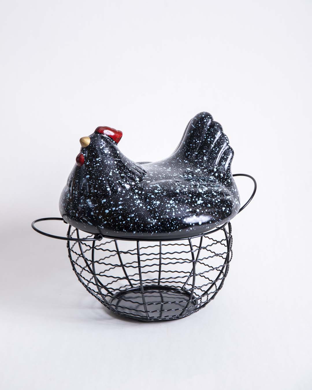 Silver Splatter - Ceramic Top Rooster Basket