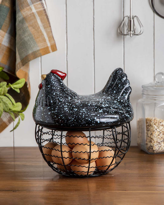 Silver Splatter - Ceramic Top Rooster Basket