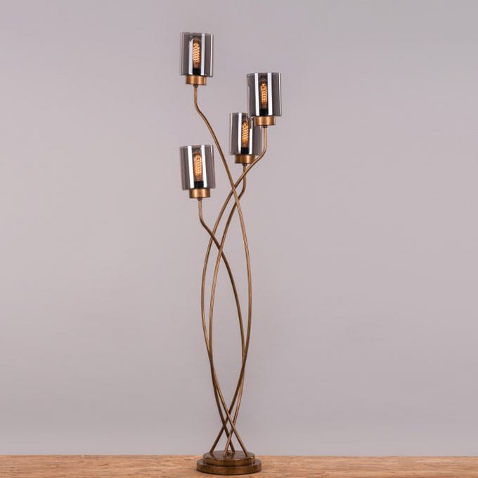 Twisted Cluster (Antique Gold, Smokey Grey) Glass Floor Lamp