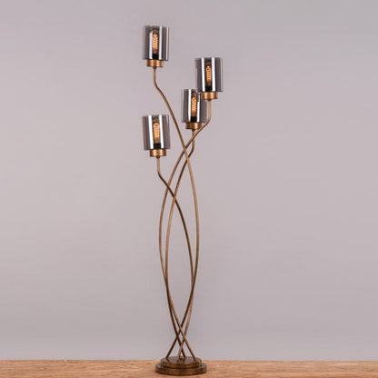 Twisted Cluster (Antique Gold, Smokey Grey) Glass Floor Lamp