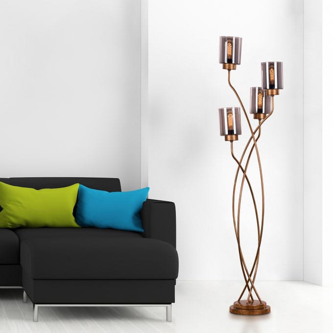 Twisted Cluster (Antique Gold, Smokey Grey) Glass Floor Lamp