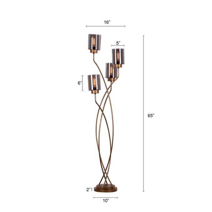 Twisted Cluster (Antique Gold, Smokey Grey) Glass Floor Lamp