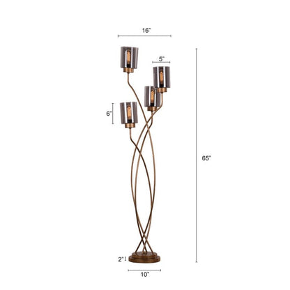 Twisted Cluster (Antique Gold, Smokey Grey) Glass Floor Lamp