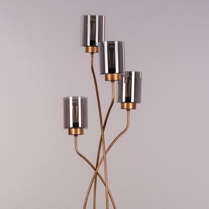 Twisted Cluster (Antique Gold, Smokey Grey) Glass Floor Lamp