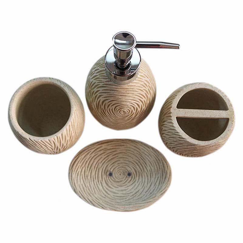 Rosewood Carved Polyresin Bathroom Set