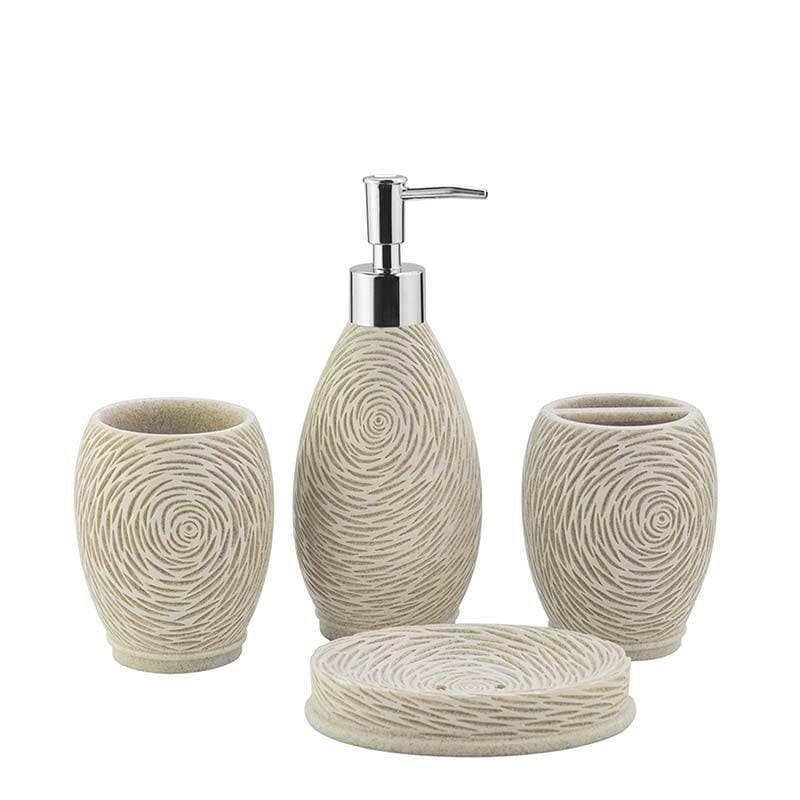 Rosewood Carved Polyresin Bathroom Set