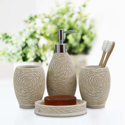 Rosewood Carved Polyresin Bathroom Set