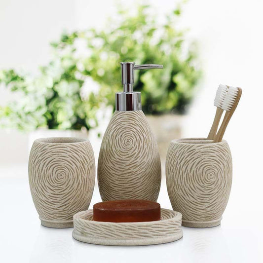 Rosewood Carved Polyresin Bathroom Set