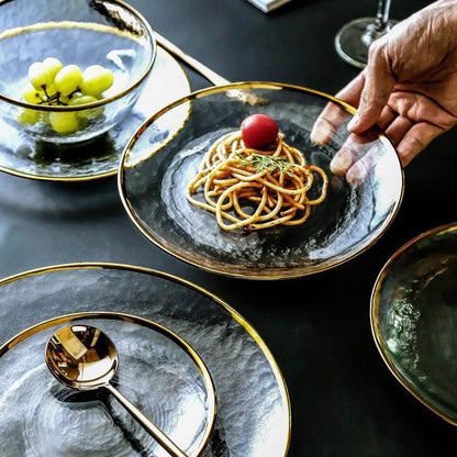 opaque dine-ware with gold rim