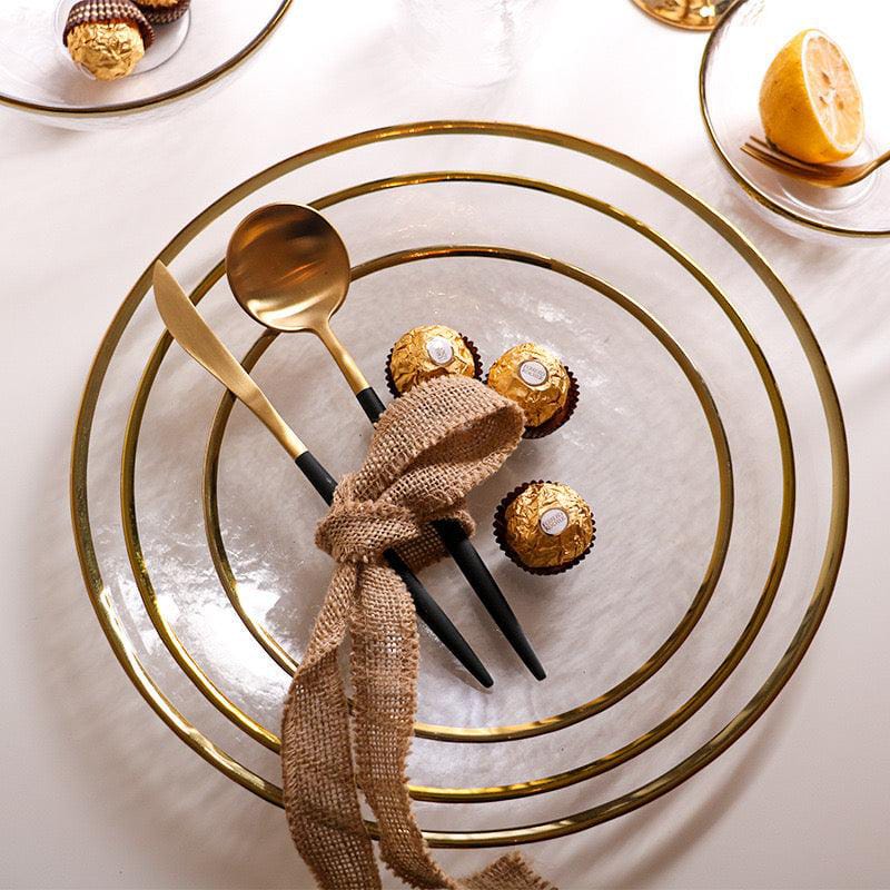 opaque dine-ware with gold rim