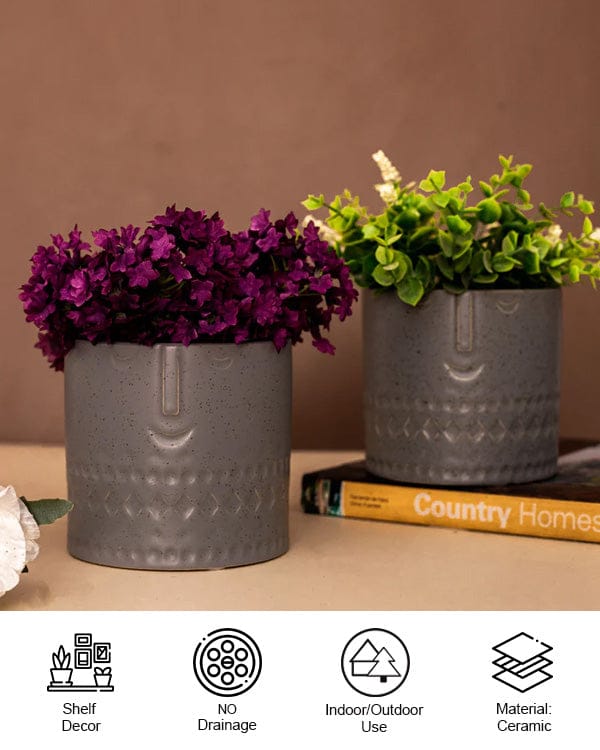 Faceted Ceramic Mini Planters - Set of 2