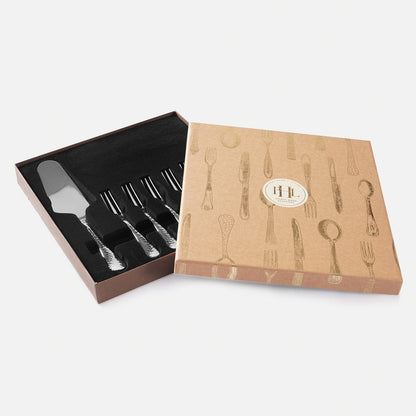 Set of 7 Silver Stainless Steel Pastry Server and Forks