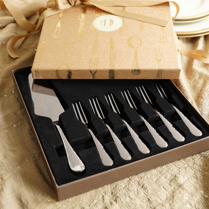Set of 7 Silver Stainless Steel Pastry Server and Forks