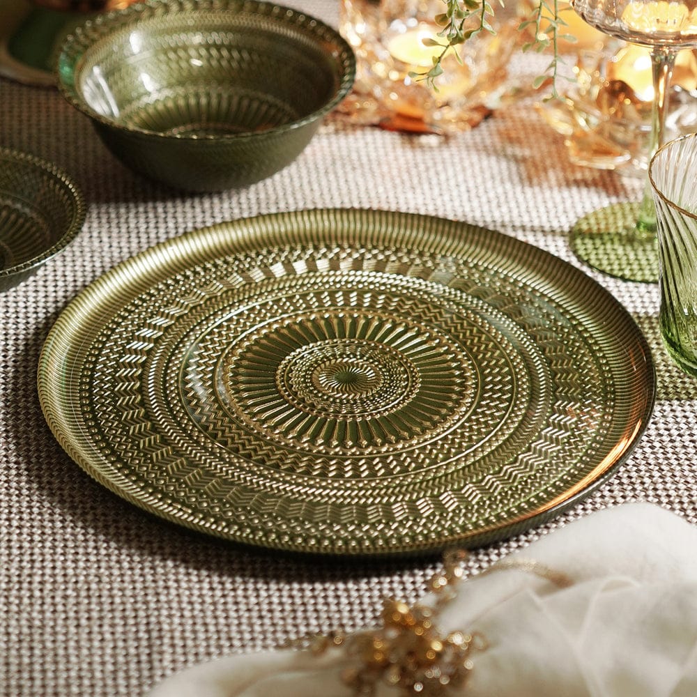 Set of 2 Green Ribbed Dinner Plates