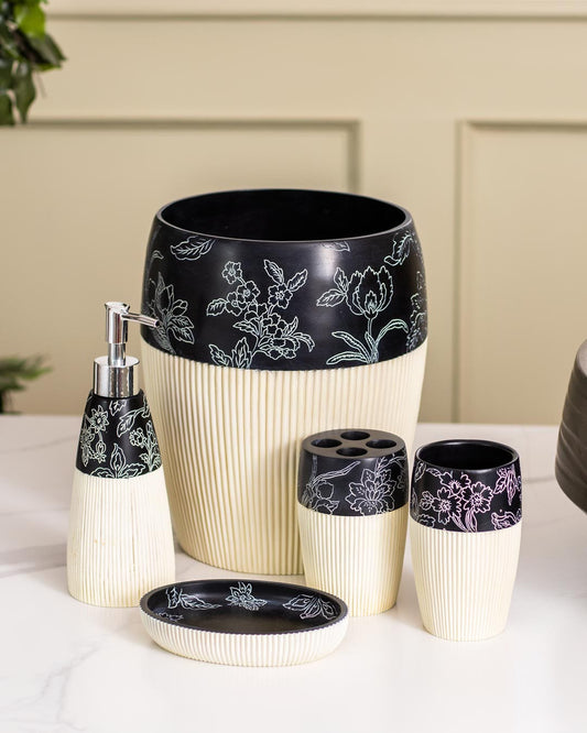 Flower Engraved Bath Accessories Set of 5-Piece