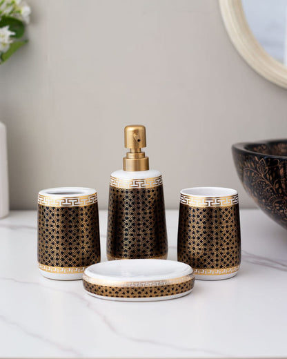 Black & Gold Geometric 4-Piece Bath Set