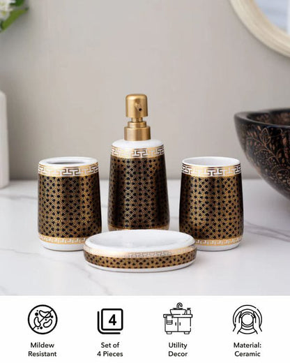 Black & Gold Geometric 4-Piece Bath Set