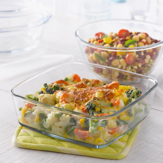 BOROSIL Microwavable Round and Square Dish- 1.3 L + 800 ml