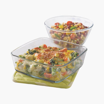 BOROSIL Microwavable Round and Square Dish- 1.3 L + 800 ml