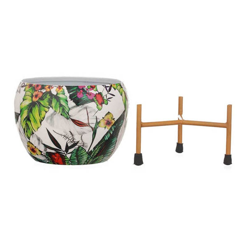Tropical Tweet Handcrafted Planter With Stand - Four Piece Set