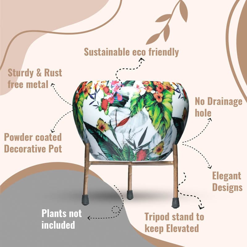 Tropical Tweet Handcrafted Planter With Stand - Four Piece Set