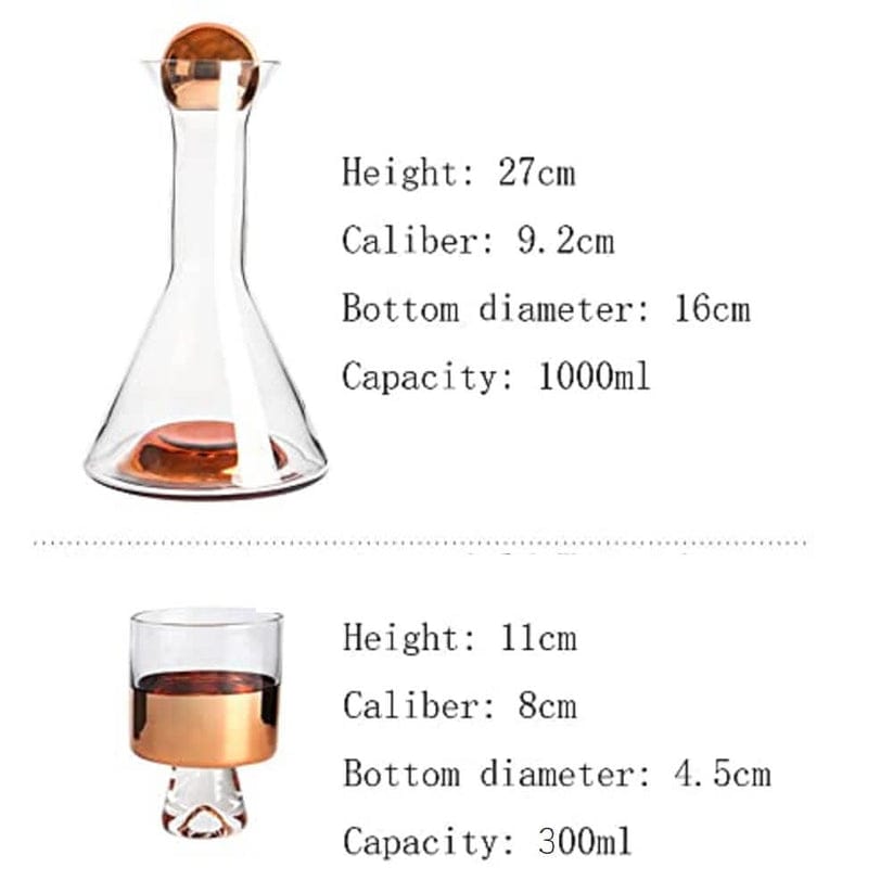Rose Gold Glass Decanter for Water | 2 Glasses (300 ml) & Decanter (1 Litre) | Juice Decanter | Glass Decanter Set with Glasses | Decanter with Ball Lid | Decanter Glass Set
