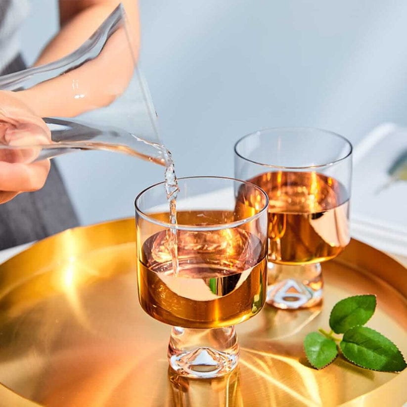 Rose Gold Glass Decanter for Water | 2 Glasses (300 ml) & Decanter (1 Litre) | Juice Decanter | Glass Decanter Set with Glasses | Decanter with Ball Lid | Decanter Glass Set